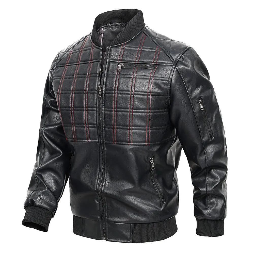 Men's Black Spring And Autumn Slim Fit Leather Jacket