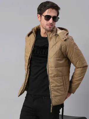 Men's Brown Regular Fit Hooded Winterwear Puffer Jackets