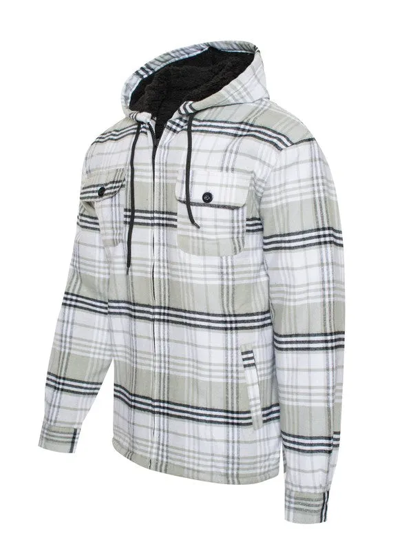 Men's Flannel Sherpa Lined Jacket with Hood