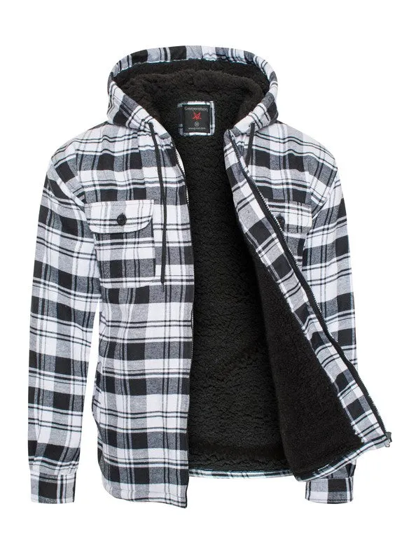 Men's Flannel Sherpa Lined Jacket with Hood