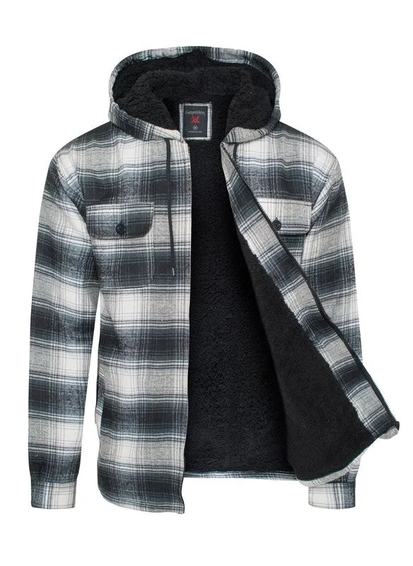 Men's Flannel Sherpa Lined Jacket with Hood