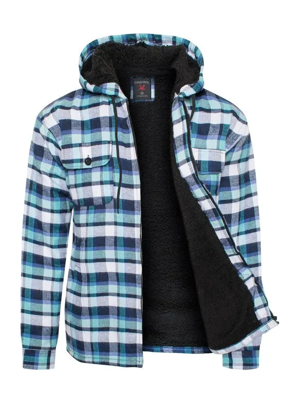 Men's Flannel Sherpa Lined Jacket with Hood