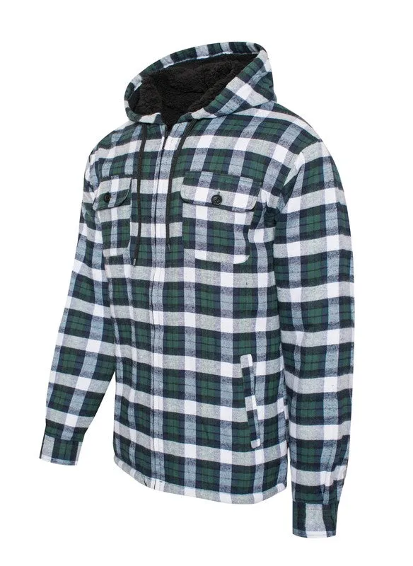 Men's Flannel Sherpa Lined Jacket with Hood