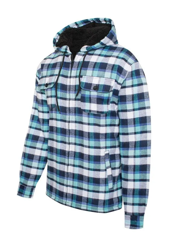 Men's Flannel Sherpa Lined Jacket with Hood