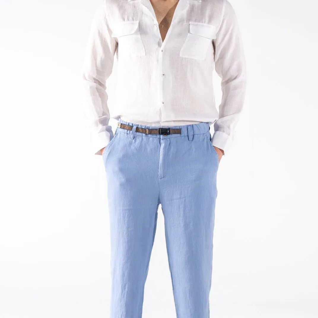 Mens Indigo Blue 100 Linen Pants Relaxed Fit