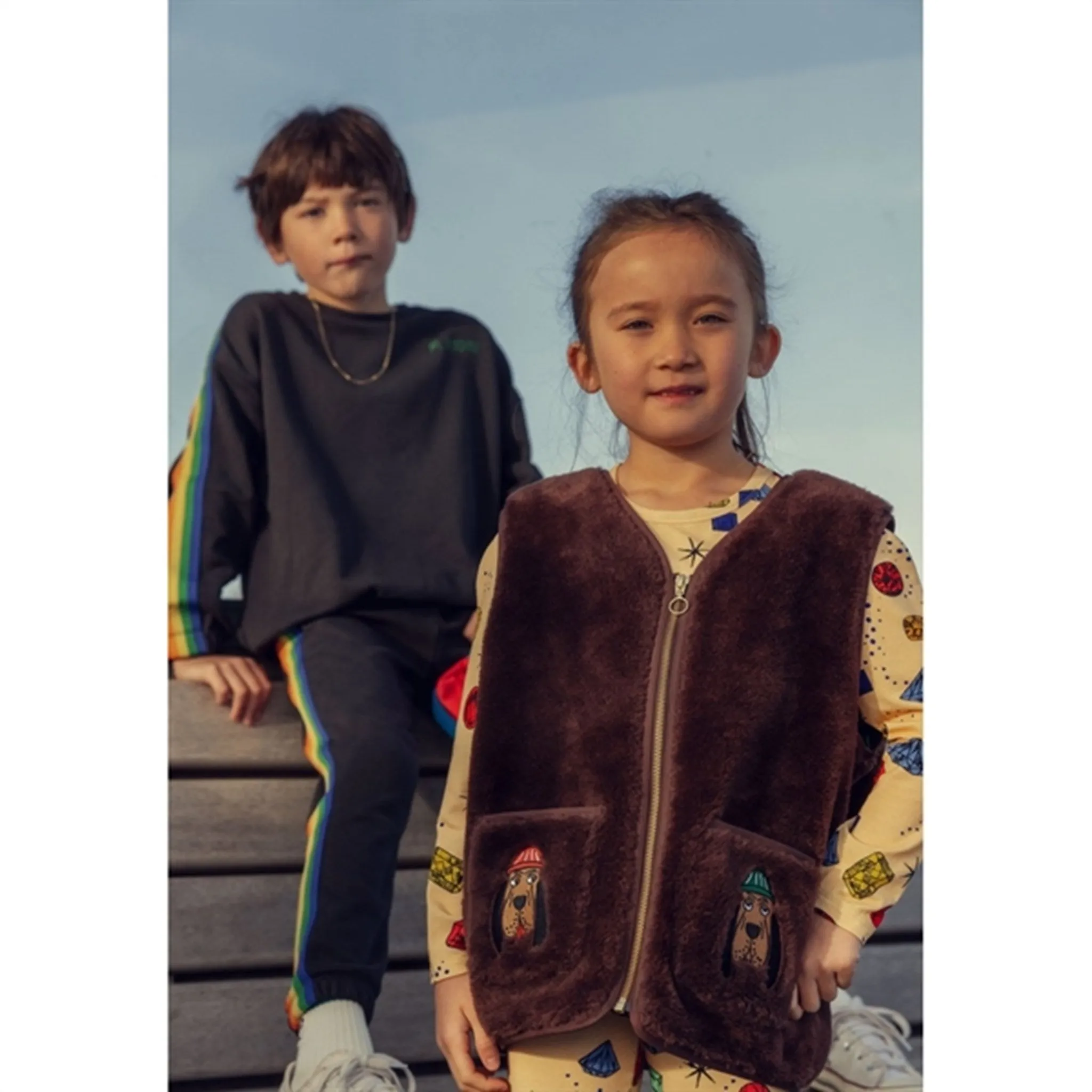 Mini Rodini Bloodhound Faux Fur Vest Brown