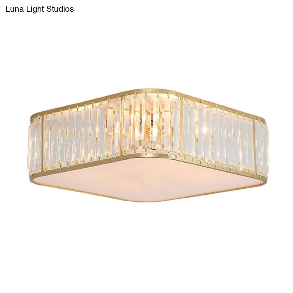 Modern Tri-Prism Crystal Square Flush Ceiling Light – Stylish Living Room Lighting Fixture