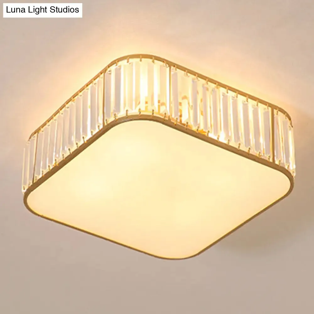 Modern Tri-Prism Crystal Square Flush Ceiling Light – Stylish Living Room Lighting Fixture