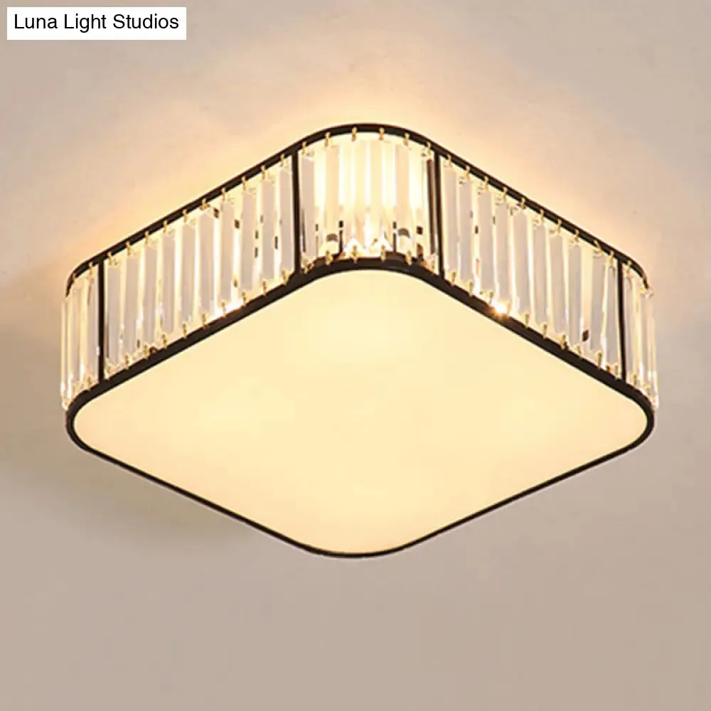 Modern Tri-Prism Crystal Square Flush Ceiling Light – Stylish Living Room Lighting Fixture