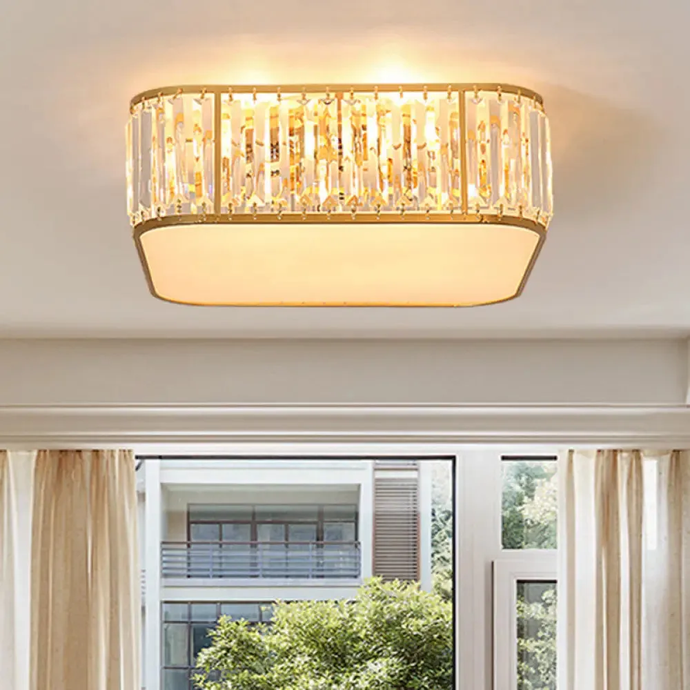 Modern Tri-Prism Crystal Square Flush Ceiling Light – Stylish Living Room Lighting Fixture