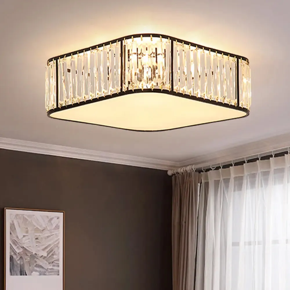 Modern Tri-Prism Crystal Square Flush Ceiling Light – Stylish Living Room Lighting Fixture