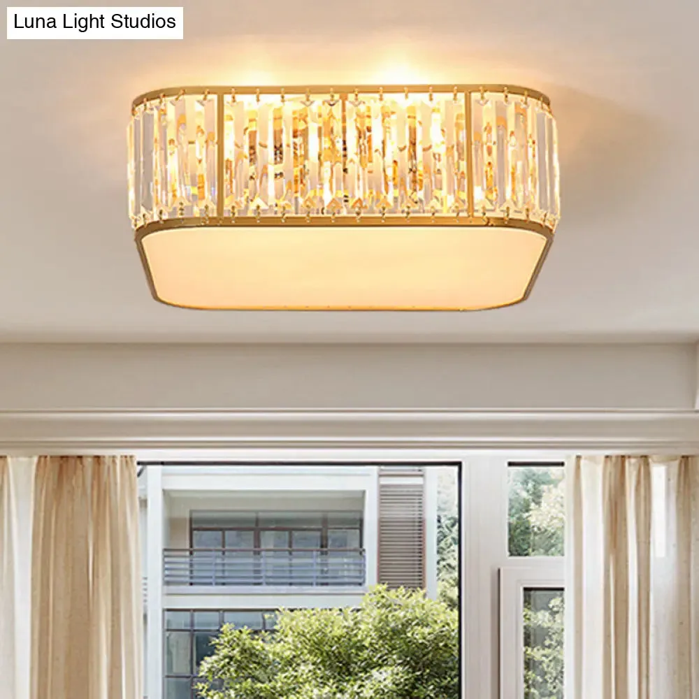 Modern Tri-Prism Crystal Square Flush Ceiling Light – Stylish Living Room Lighting Fixture