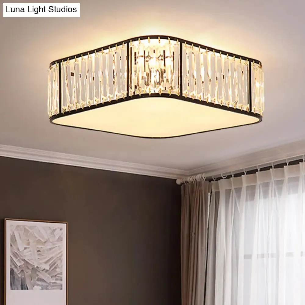 Modern Tri-Prism Crystal Square Flush Ceiling Light – Stylish Living Room Lighting Fixture