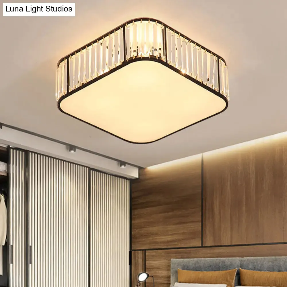 Modern Tri-Prism Crystal Square Flush Ceiling Light – Stylish Living Room Lighting Fixture