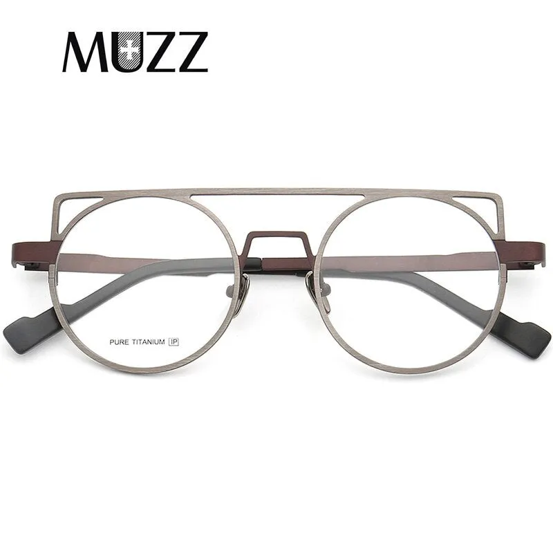 Muzz Women's Full Rim Round Cat Eye Titanium Double Bridge Frame Eyeglasses T70