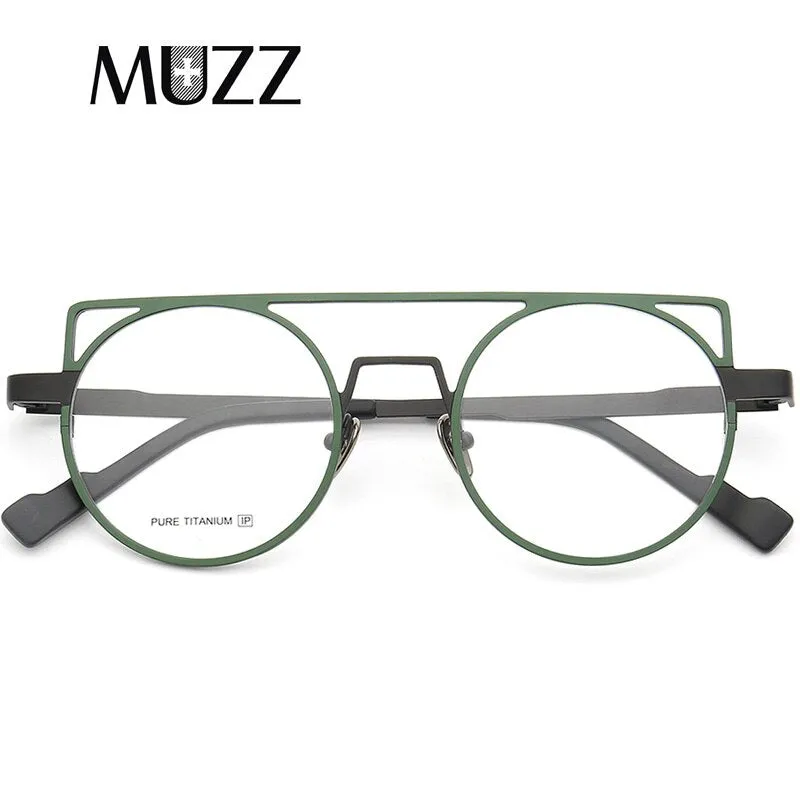 Muzz Women's Full Rim Round Cat Eye Titanium Double Bridge Frame Eyeglasses T70