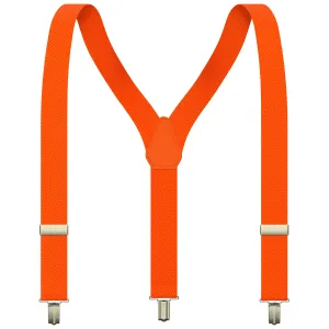 Neon Orange Slim Suspenders for Men & Women Boys & Girls Y-back Shape 1 inch wide