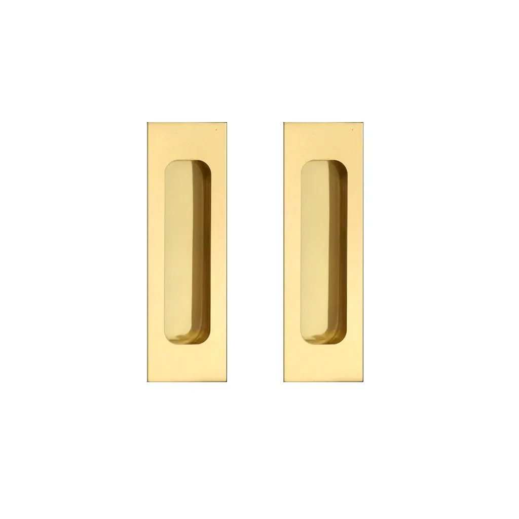 One Pair of Chester 120mm Sliding Door Oblong Flush Pulls - Polished Gold Finish