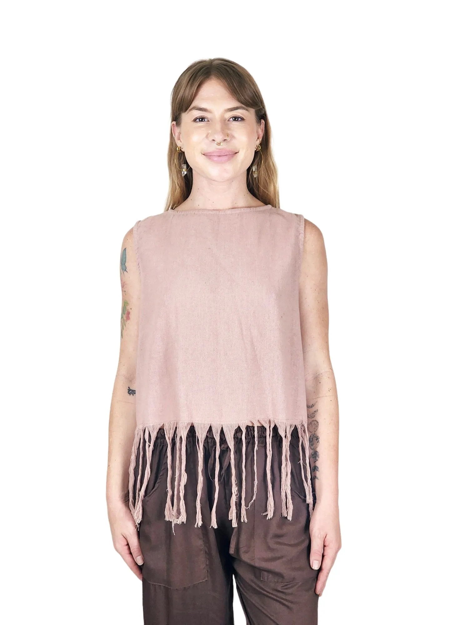 Organic Cotton Sleeveless Fringe Tops (Multiple Colors)