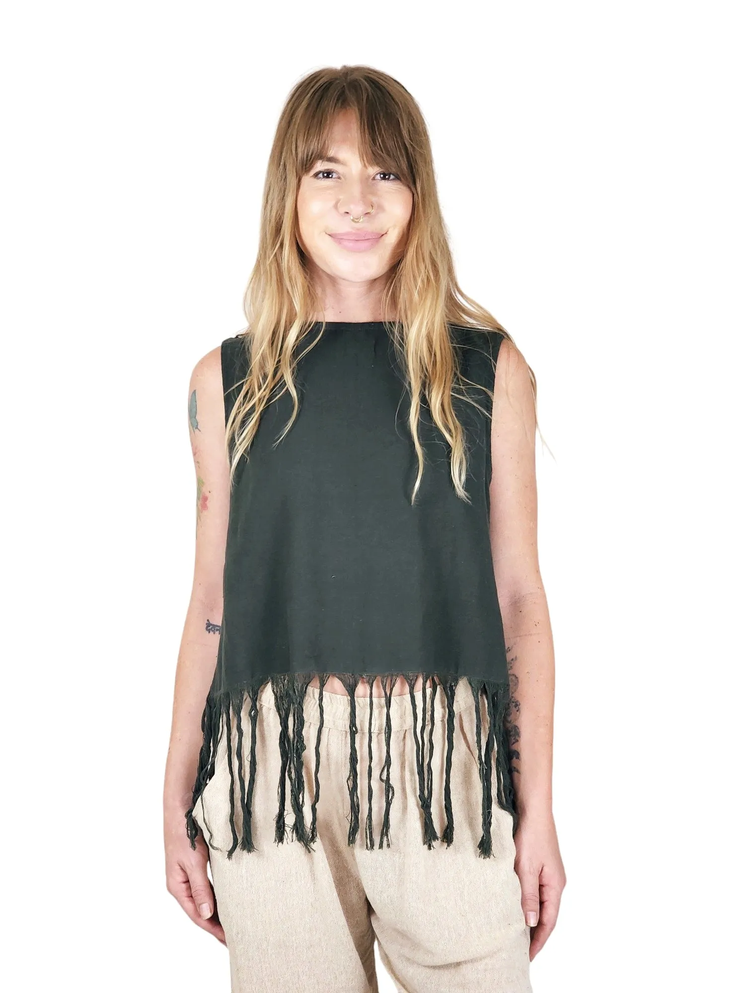 Organic Cotton Sleeveless Fringe Tops (Multiple Colors)