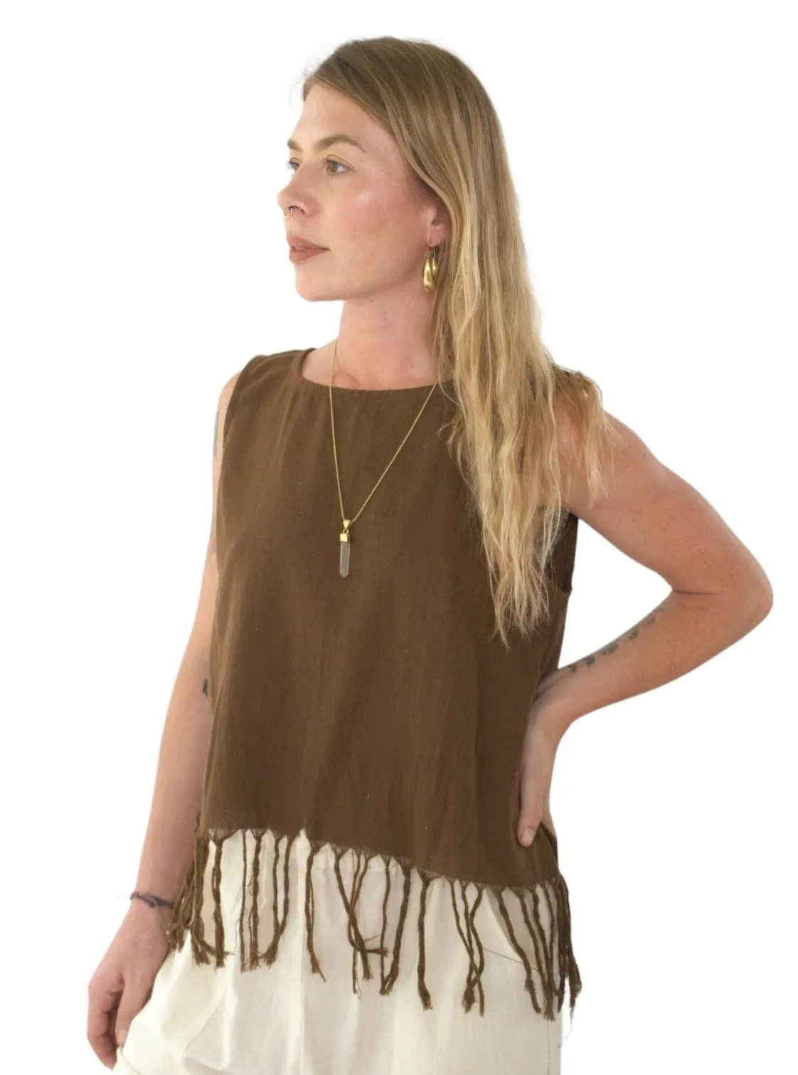 Organic Cotton Sleeveless Fringe Tops (Multiple Colors)