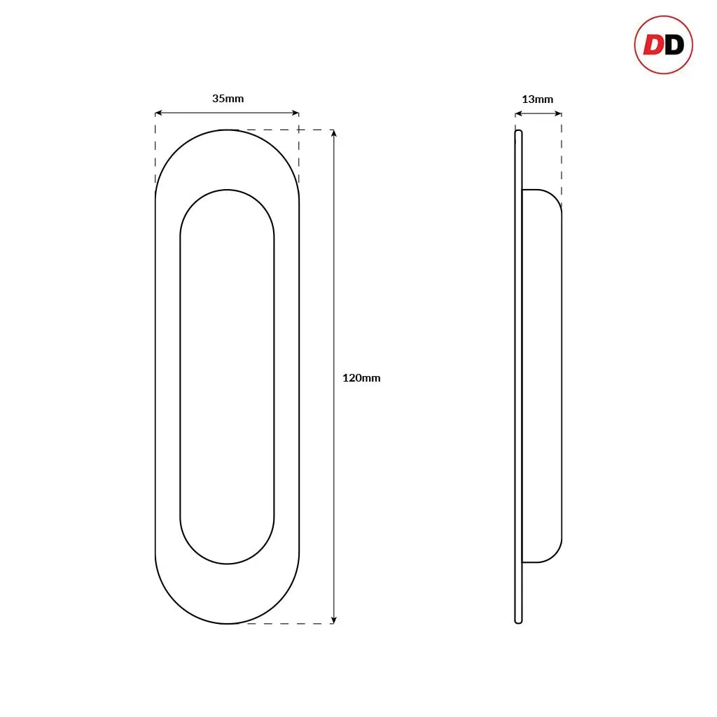 Pack of Three Burbank 120mm Sliding Door Oval Flush Pulls - Satin Stainless Steel