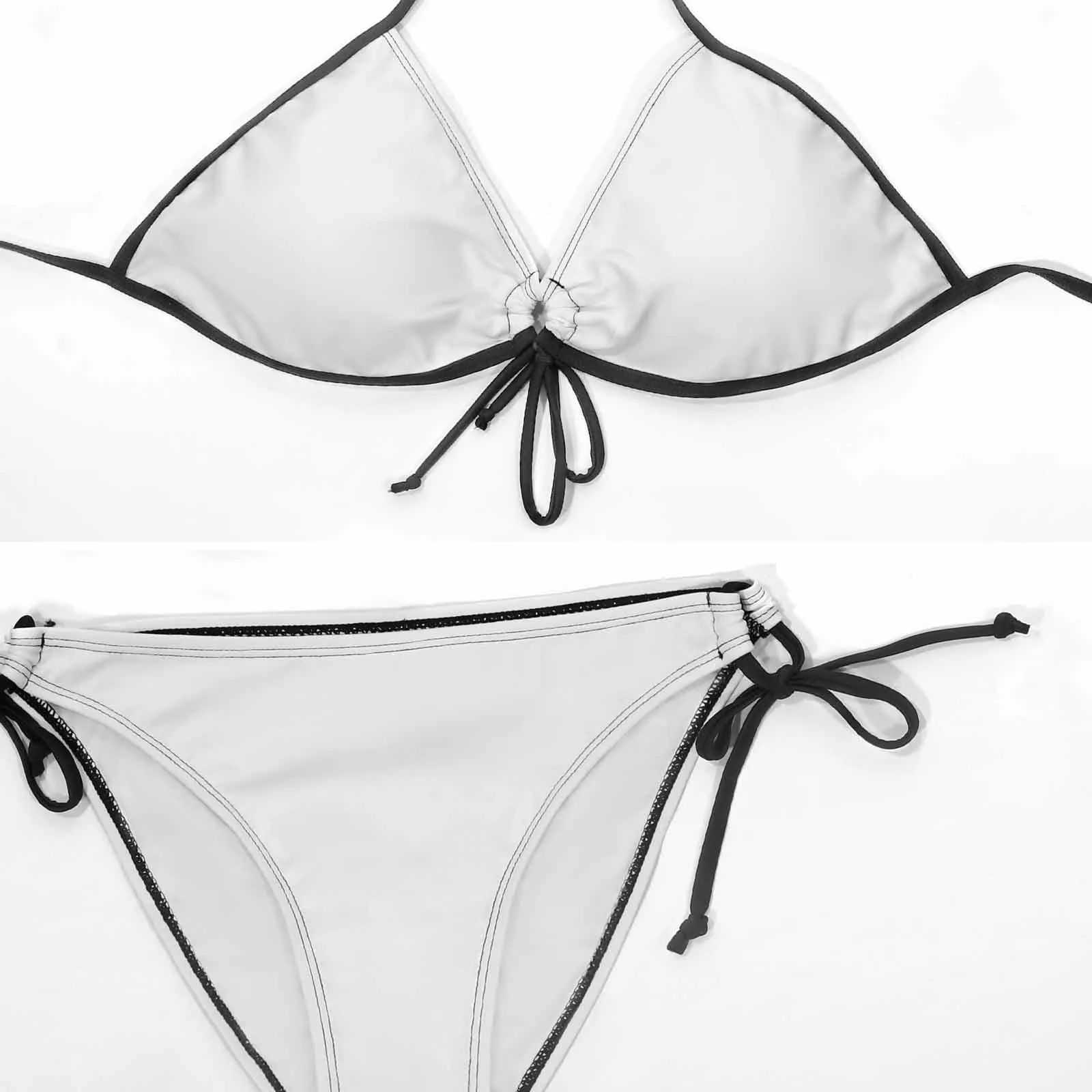 #Plus Size Halter Trikini-Custom Seamless Face Plus Size Swimsuit String Link Halter Tie Side Low Waisted Triangle Bikini Personalized Bathing Suit