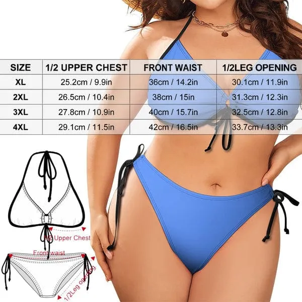 #Plus Size Halter Trikini-Custom Seamless Face Plus Size Swimsuit String Link Halter Tie Side Low Waisted Triangle Bikini Personalized Bathing Suit