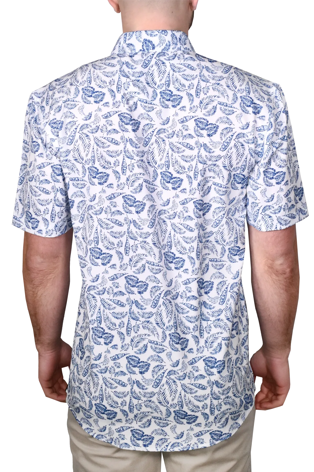 Printed Short Sleeve Woven Shirt, Blue Feather