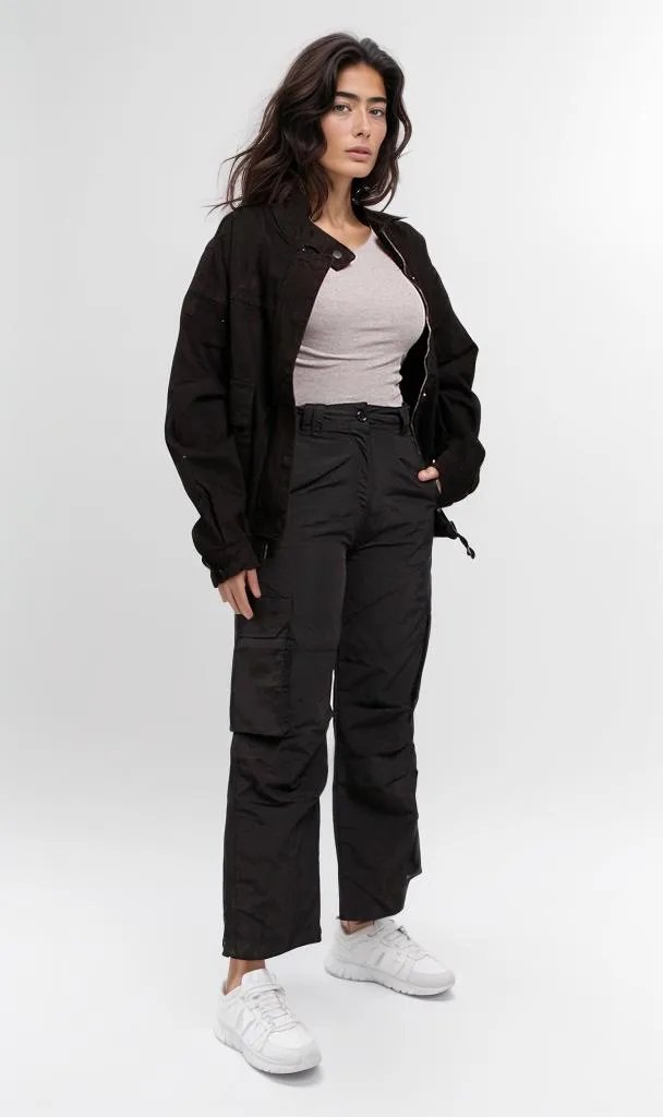 r205000-BLACK UTILITY JACKET - BLACK