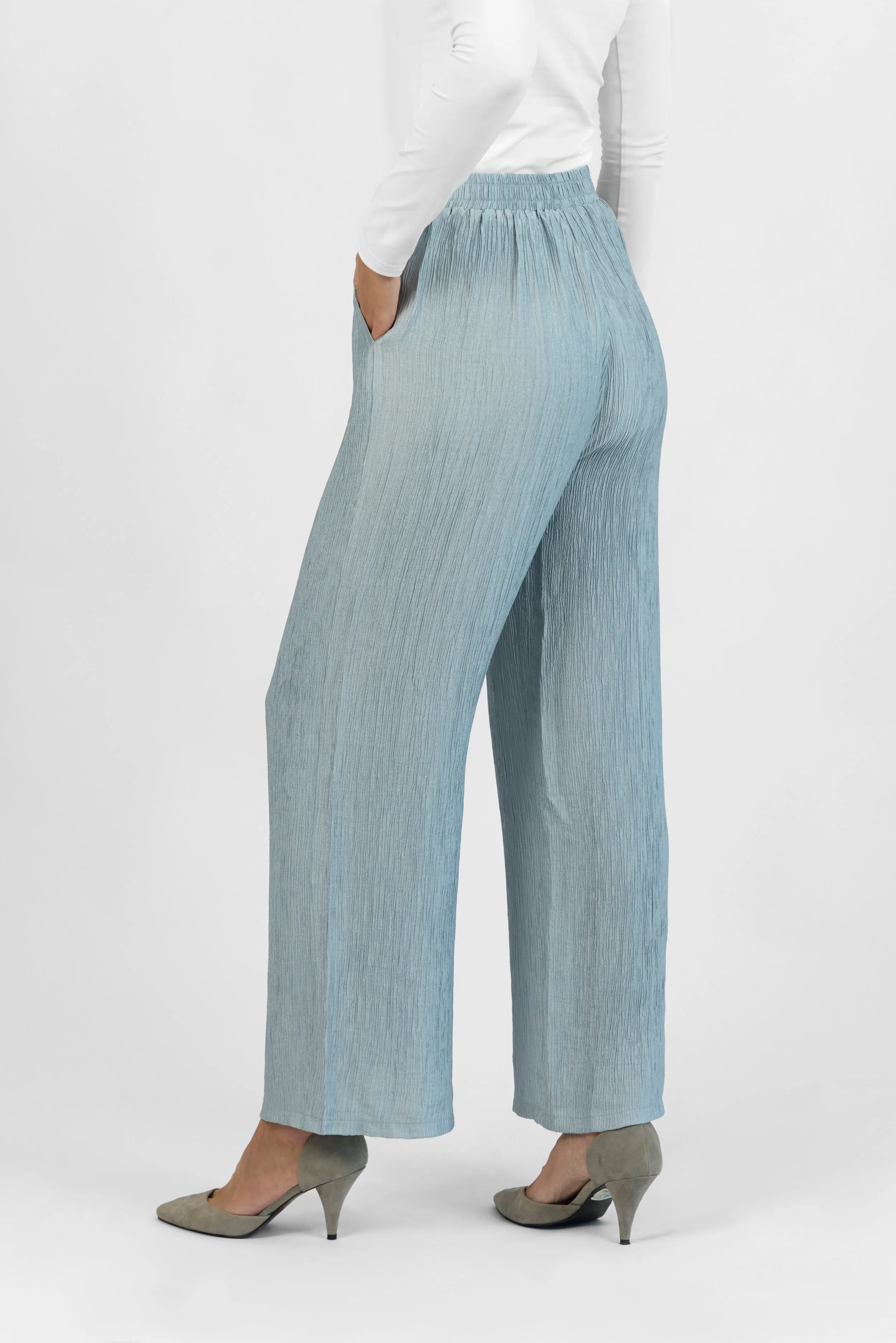 Rippled Relaxed Fit Pants - Icy Blue