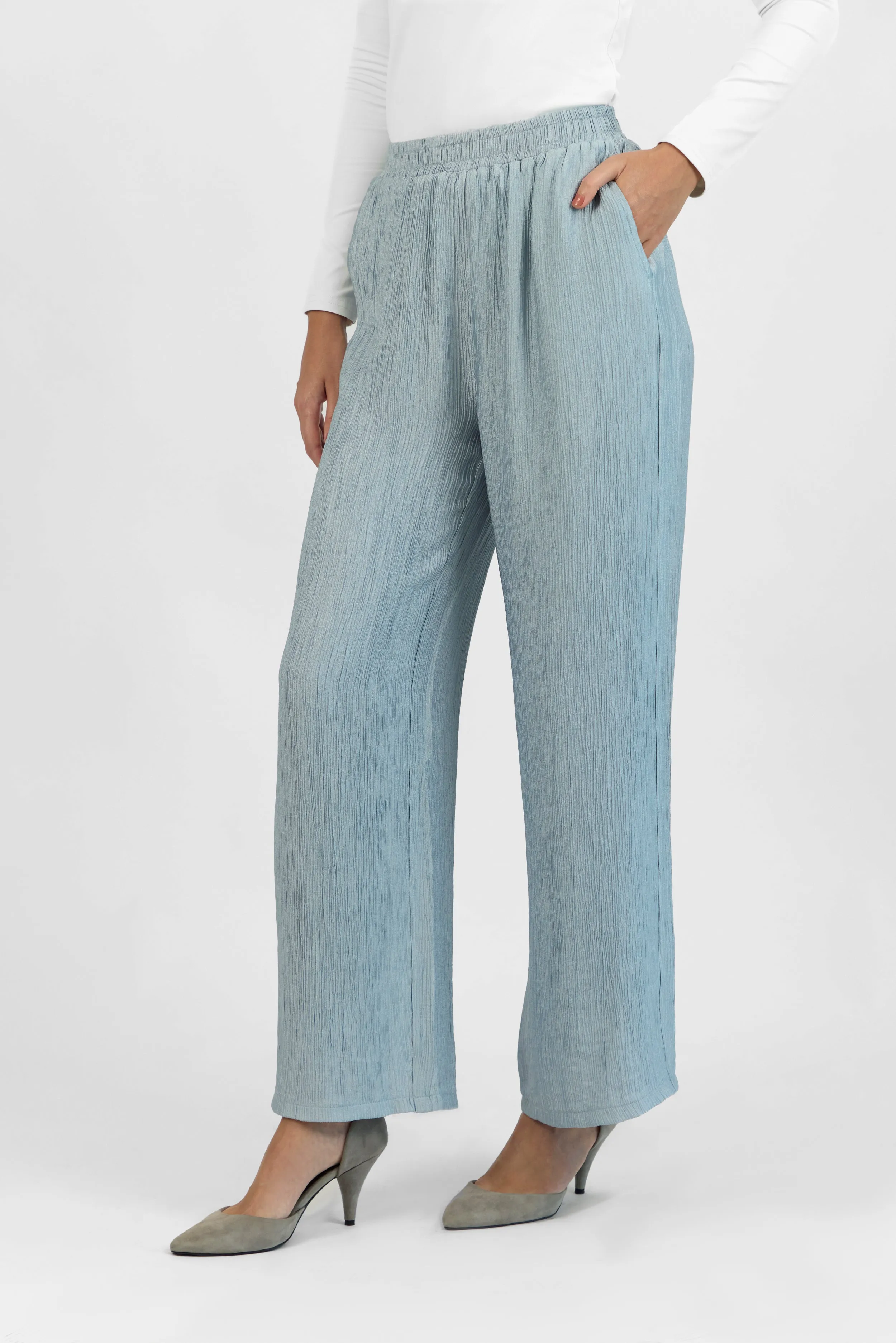 Rippled Relaxed Fit Pants - Icy Blue