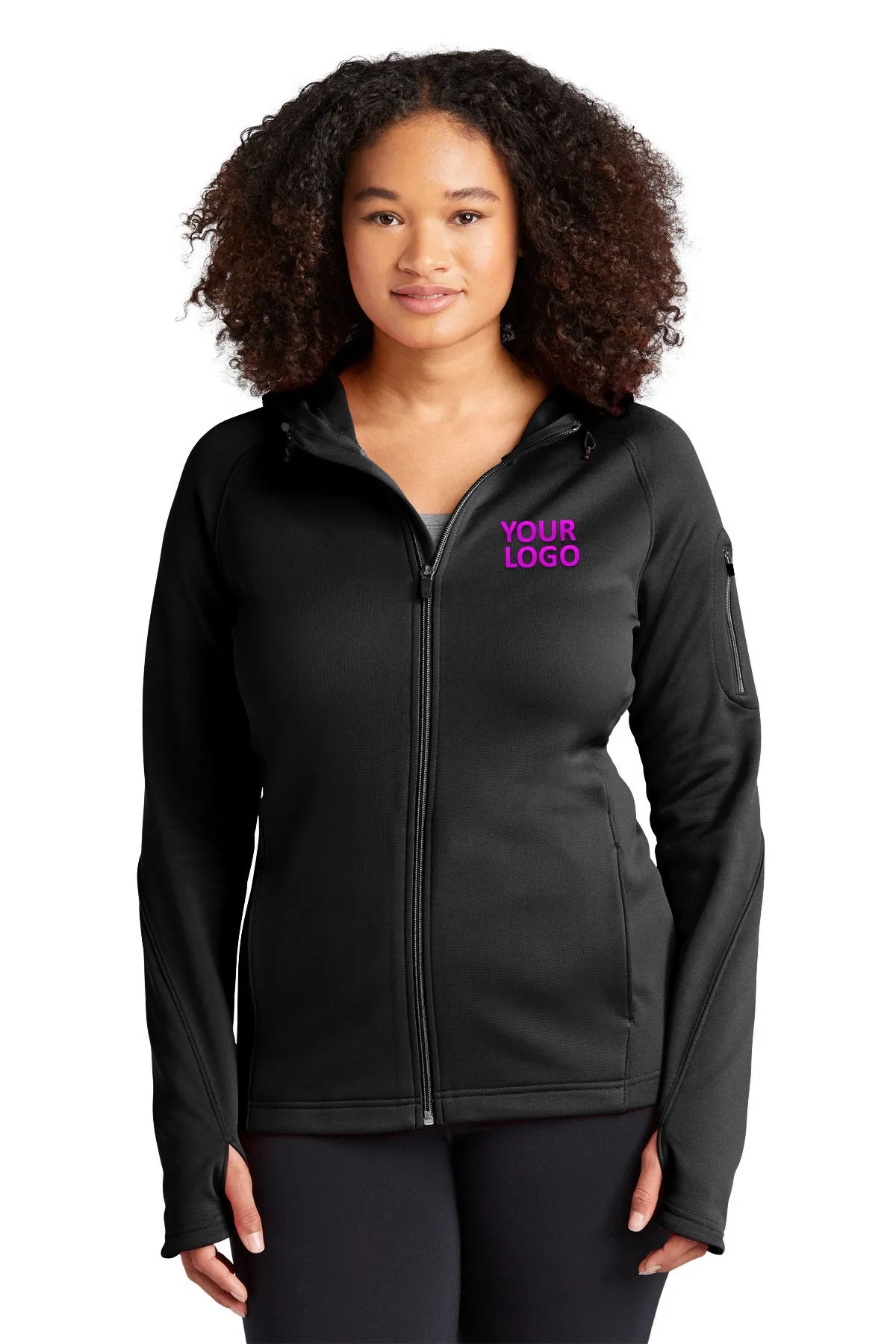 Sport-Tek Ladies Tech Fleece Customized Full-Zip Hooded Jackets, Black