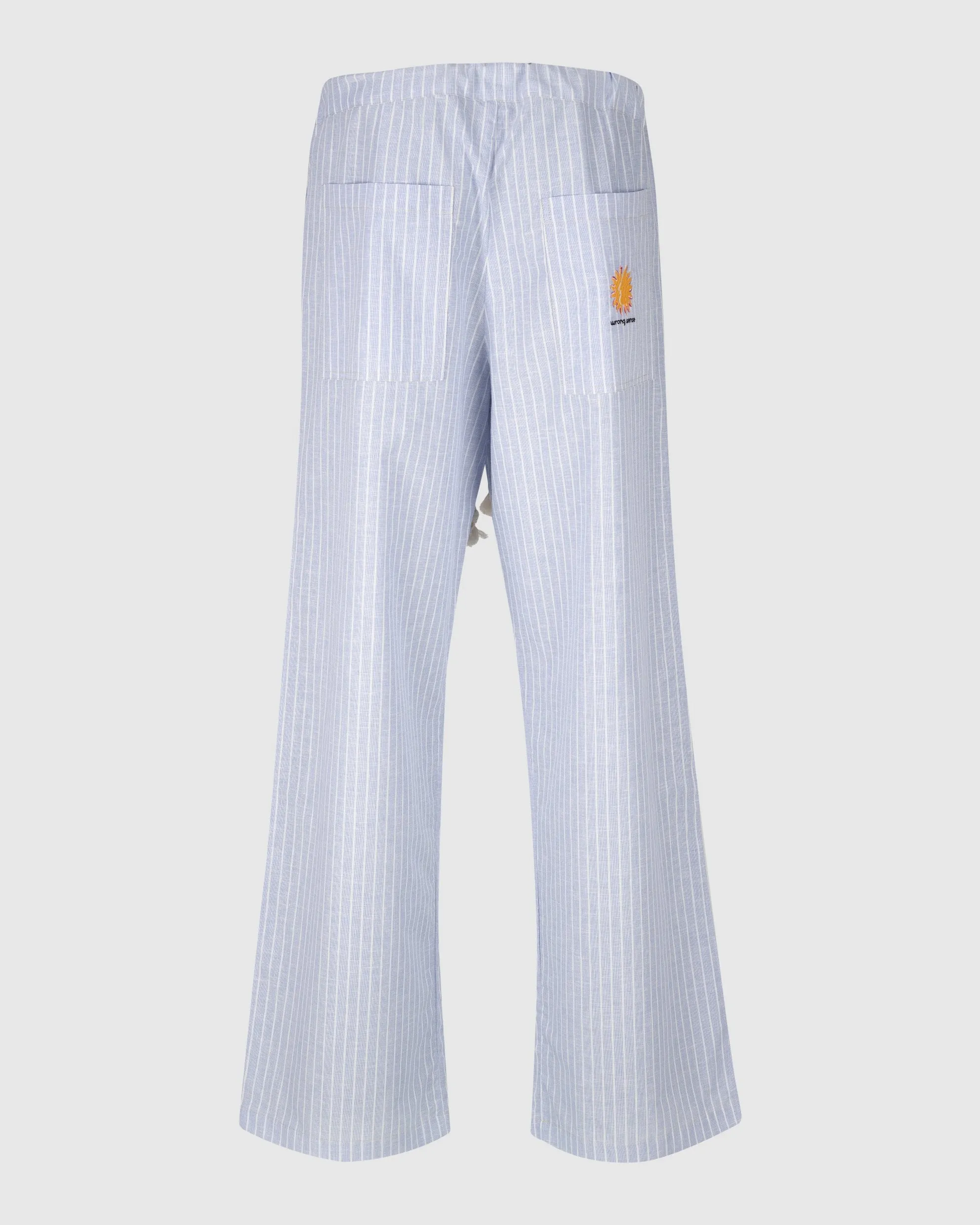 STRIPED LINEN TROUSERS IN BABY BLUE