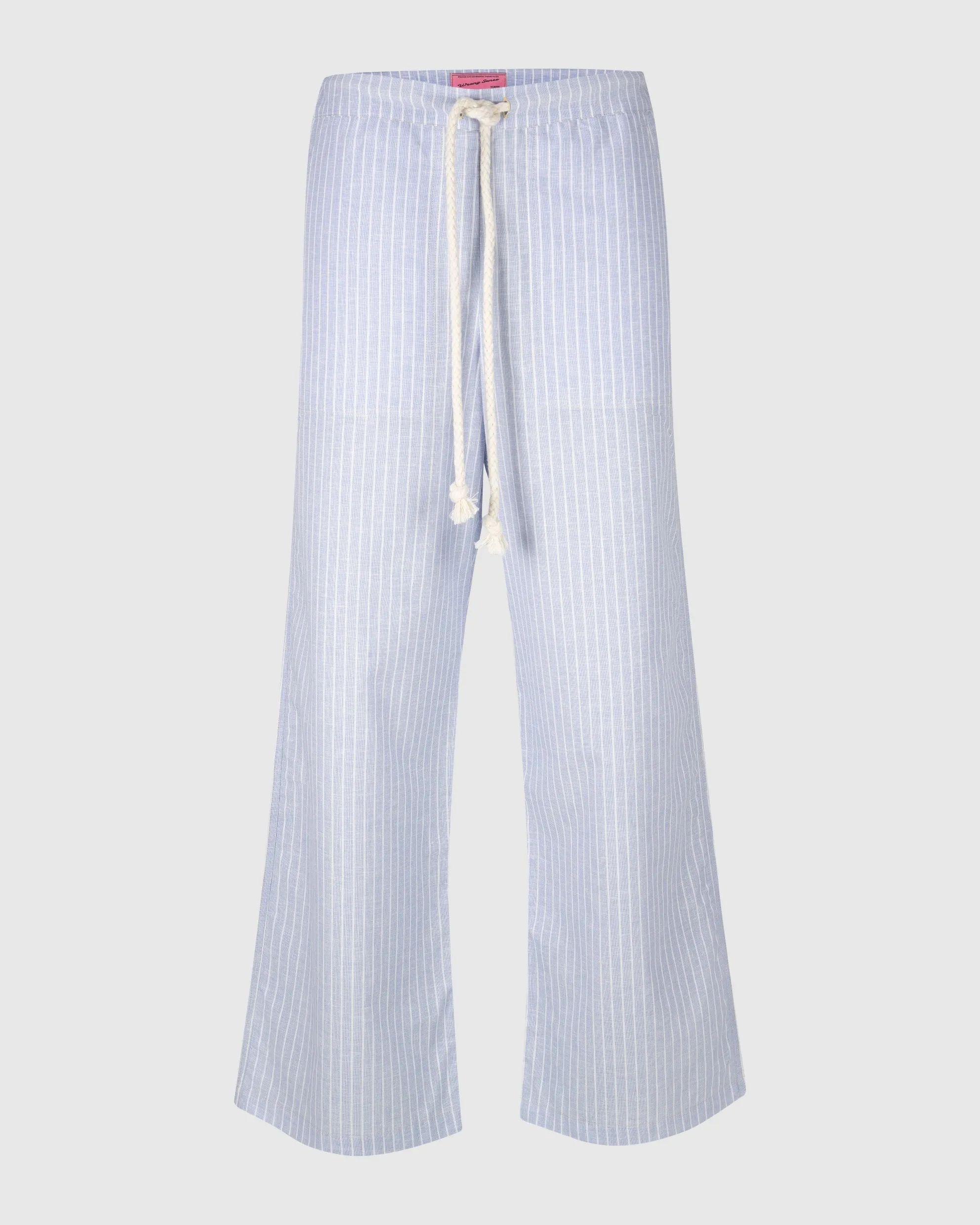 STRIPED LINEN TROUSERS IN BABY BLUE