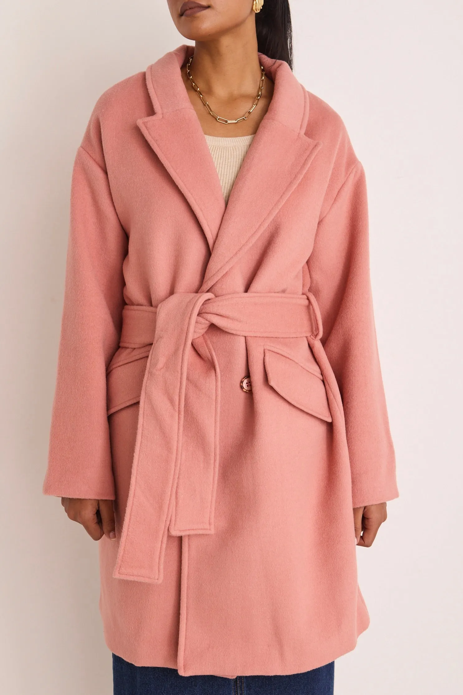 Style Tea Rose Oversized Belted Coat