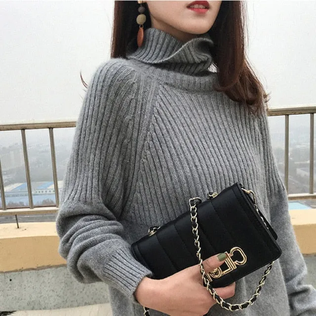 Sweater Women Turtleneck Pullovers Solid Stretch Striped Korean Top Knit Plus Size Harajuku Spring Fall Clothes Beige Khaki