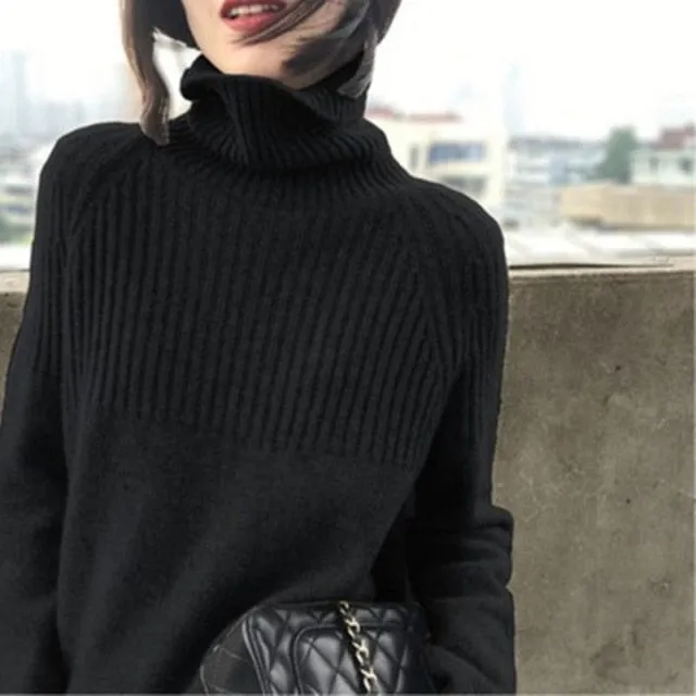 Sweater Women Turtleneck Pullovers Solid Stretch Striped Korean Top Knit Plus Size Harajuku Spring Fall Clothes Beige Khaki