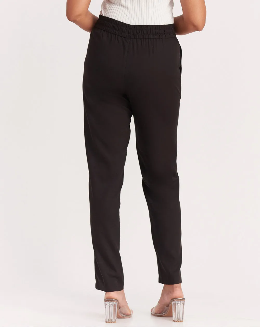 Tapered & Relaxed Fit Drawstring Pants - Jet Black