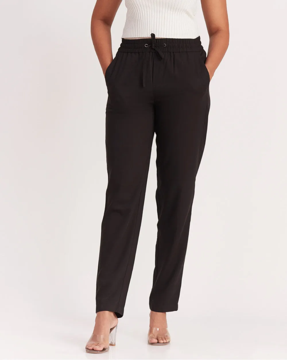 Tapered & Relaxed Fit Drawstring Pants - Jet Black