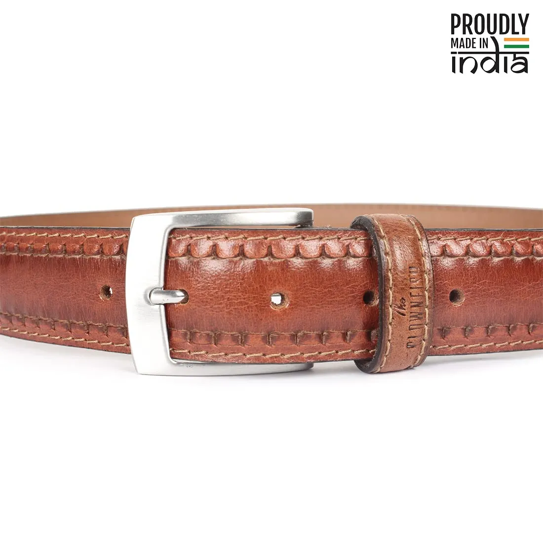 THE CLOWNFISH Men's Genuine Leather Belt with Embossed Design - Cinnamon Brown (Size - 36 inches)