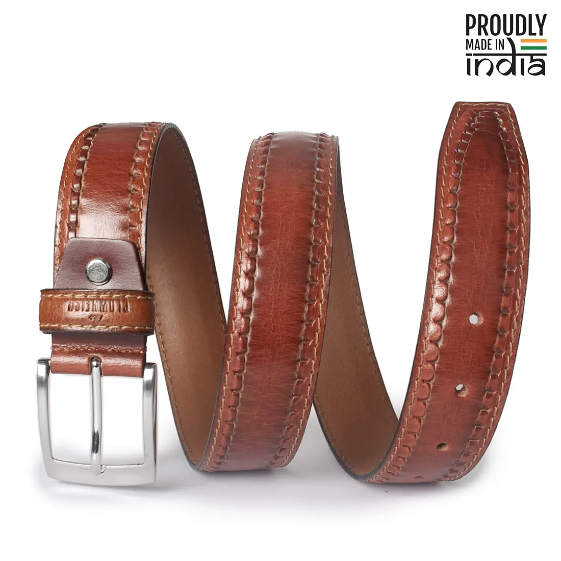 THE CLOWNFISH Men's Genuine Leather Belt with Embossed Design - Cinnamon Brown (Size - 36 inches)