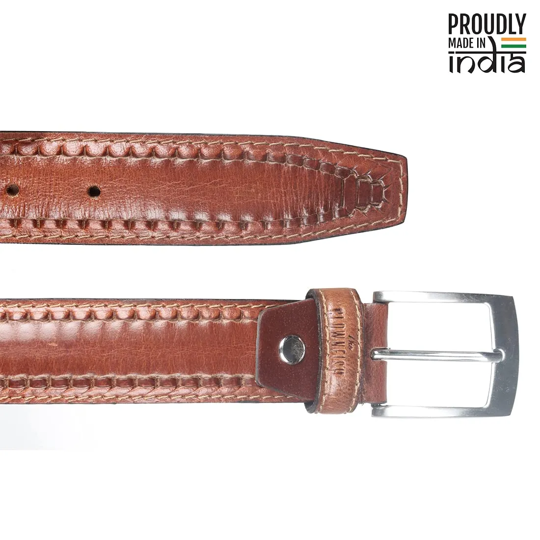 THE CLOWNFISH Men's Genuine Leather Belt with Embossed Design - Cinnamon Brown (Size - 36 inches)