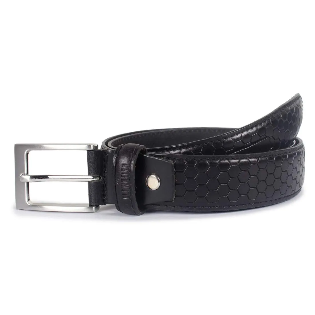 THE CLOWNFISH Men's Genuine Leather Belt with Embossed Design - Jet Black (Size - 40 inches)