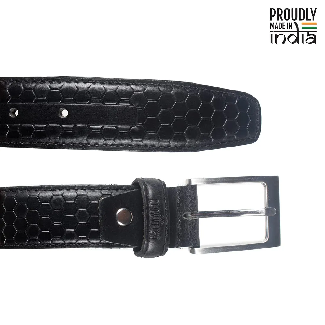 THE CLOWNFISH Men's Genuine Leather Belt with Embossed Design - Jet Black (Size - 40 inches)