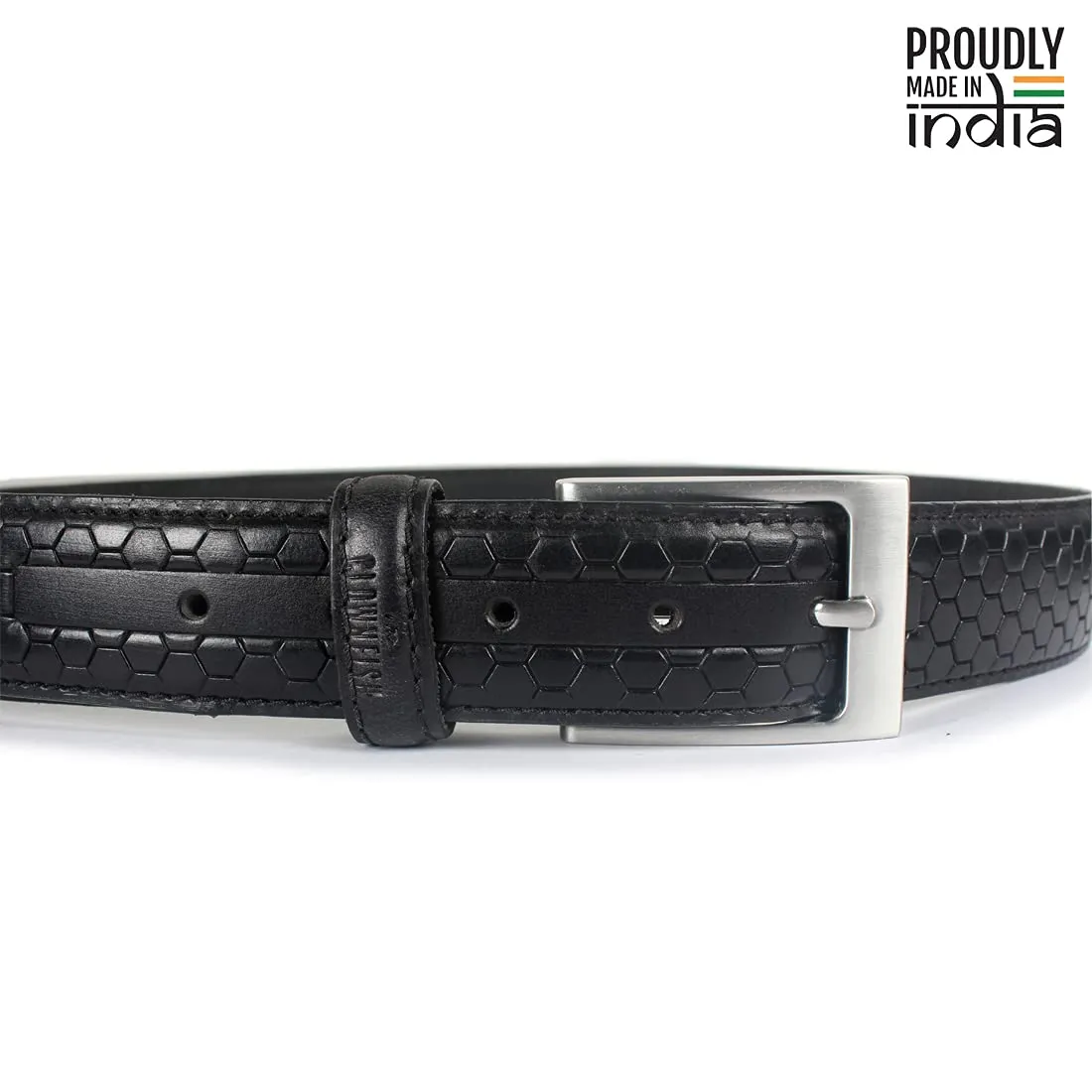 THE CLOWNFISH Men's Genuine Leather Belt with Embossed Design - Jet Black (Size - 40 inches)