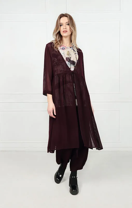 Tie Front Aubergine Mesh Silk Rayon Jacket