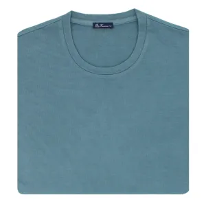 Turquoise garment dyed cotton T-shirt with Finamore 1925 logo