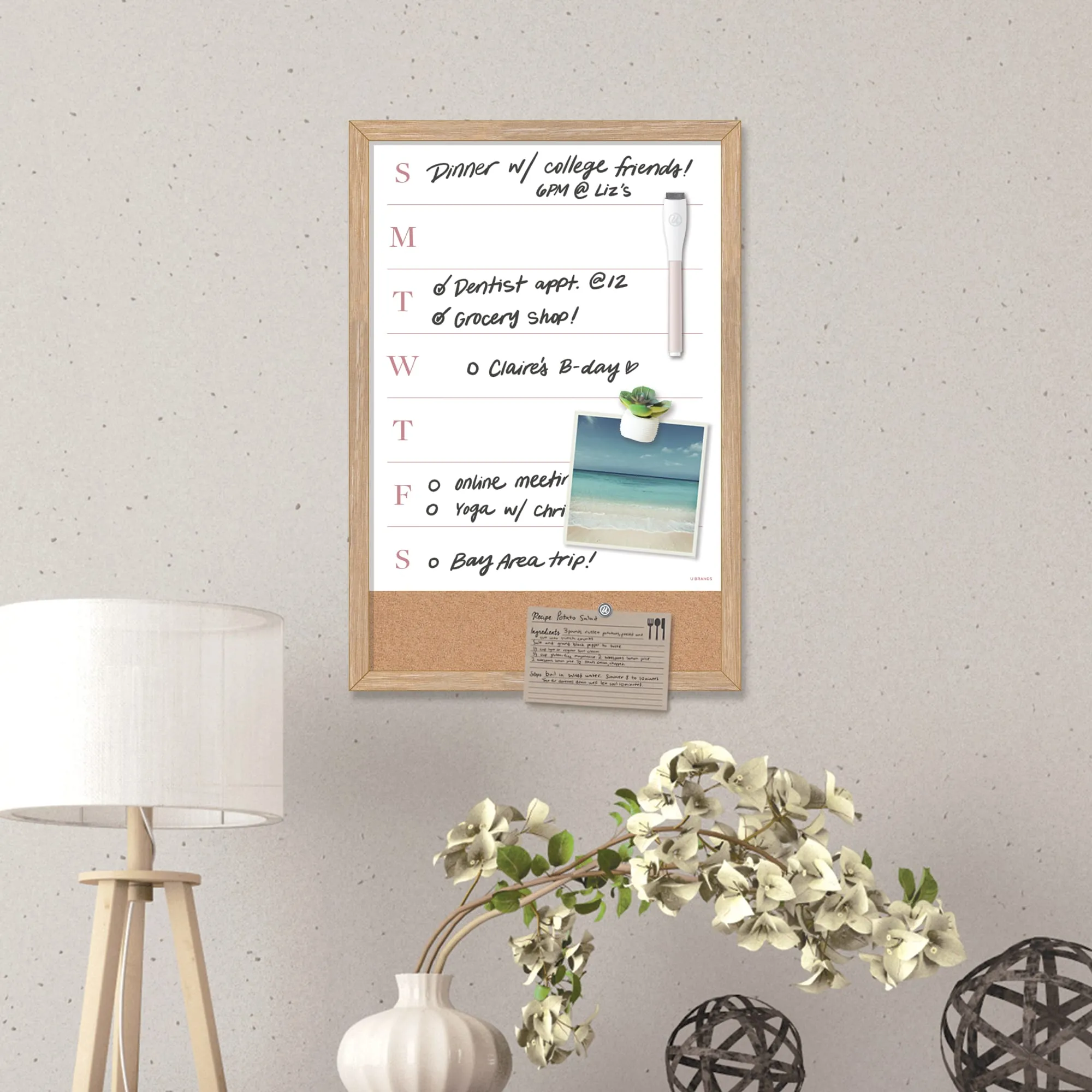 U Brands Trendy Timber Dry Erase Weekly Calendar White