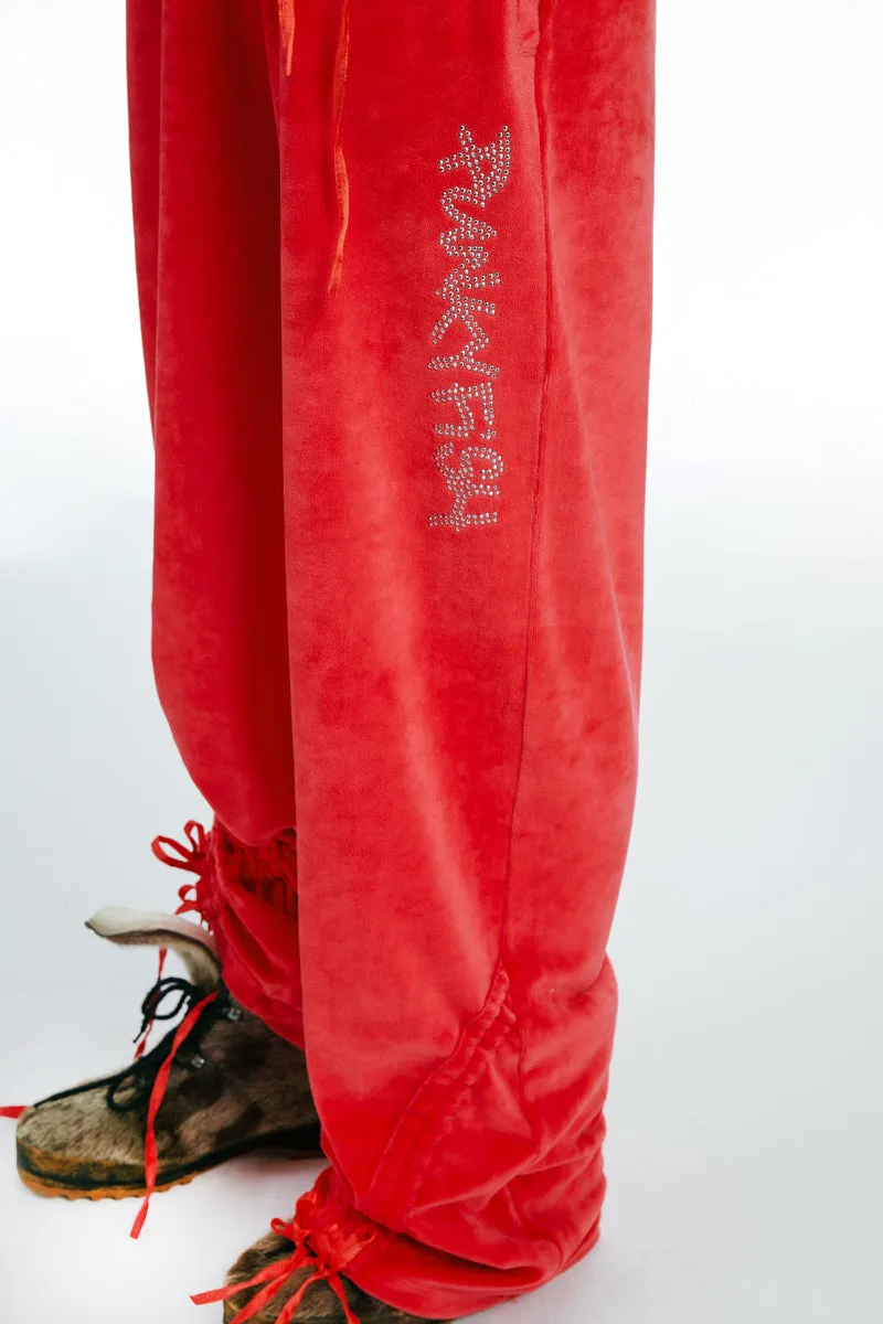 Velour Hoodie and Trouser Red